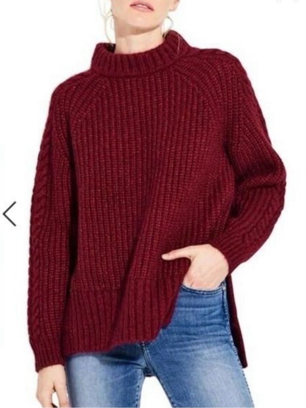 AYR The Spark Mock Neck Maroon Chunky Knit Sweater - Picture 2 of 10